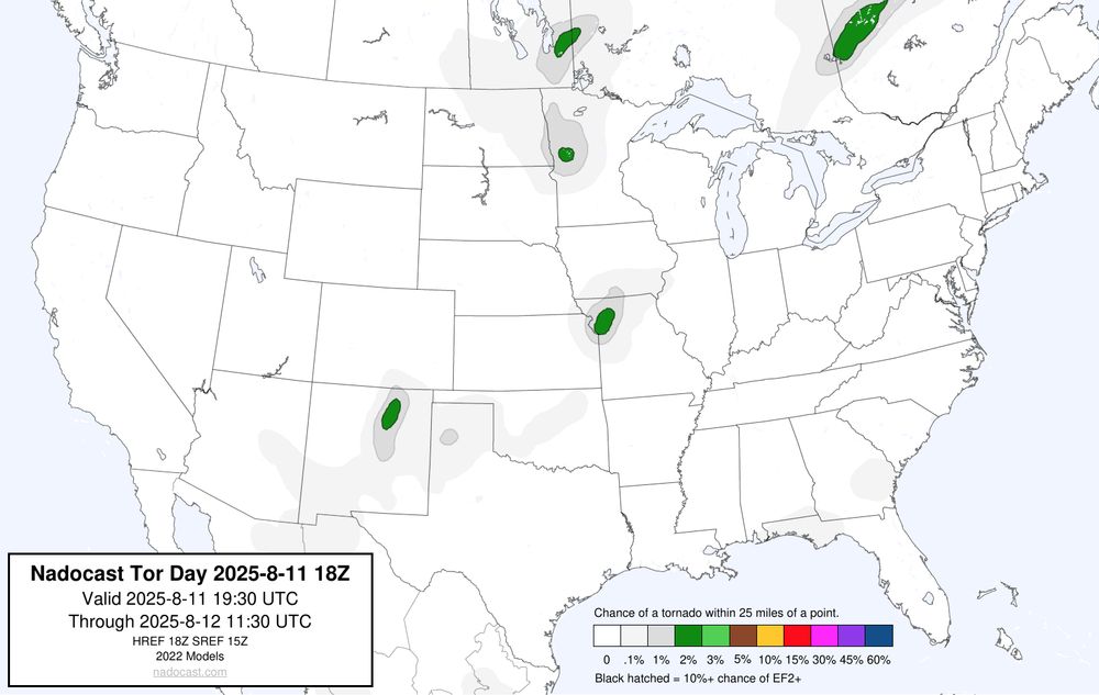 18z Day #Tornado Forecast - a map of the United States depicting areas of various colors to incidate tornado risks