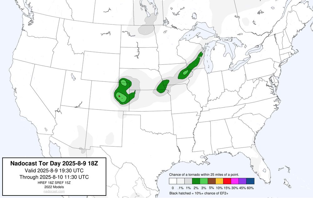 18z Day #Tornado Forecast - a map of the United States depicting areas of various colors to incidate tornado risks