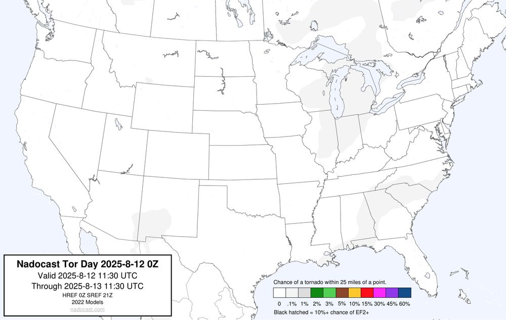 0z Day #Tornado Forecast - a map of the United States depicting areas of various colors to incidate tornado risks