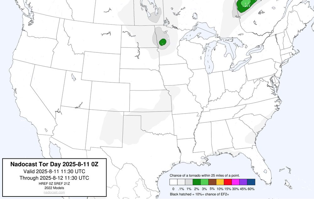 0z Day #Tornado Forecast - a map of the United States depicting areas of various colors to incidate tornado risks