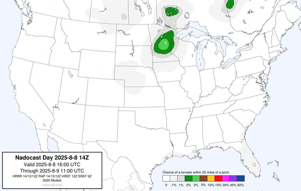 14z Day #Tornado Forecast - a map of the United States depicting areas of various colors to incidate tornado risks