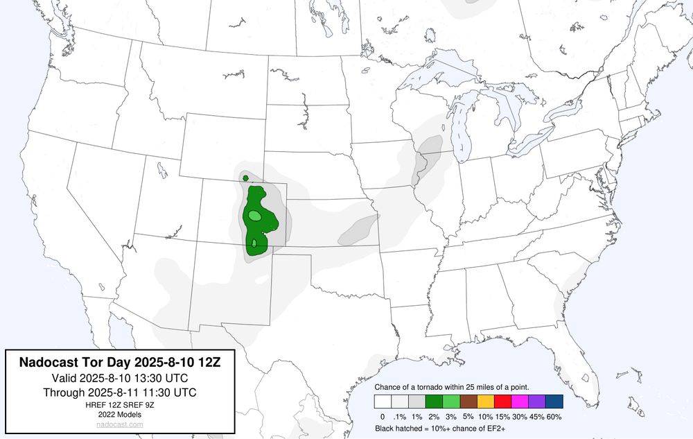 12z Day #Tornado Forecast - a map of the United States depicting areas of various colors to incidate tornado risks