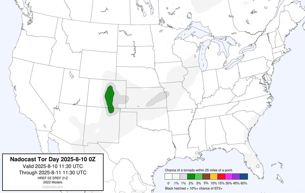 0z Day #Tornado Forecast - a map of the United States depicting areas of various colors to incidate tornado risks