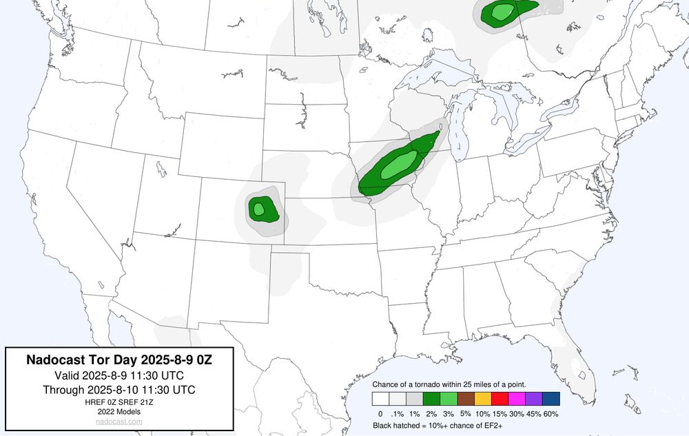 0z Day #Tornado Forecast - a map of the United States depicting areas of various colors to incidate tornado risks