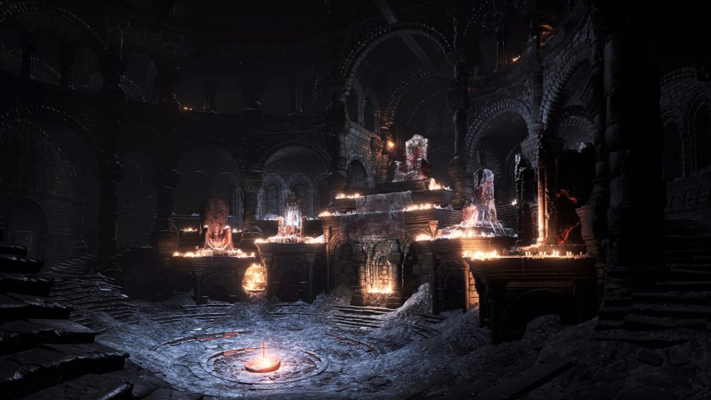 candlelit interior of firelink shrine from Dark Souls 3 