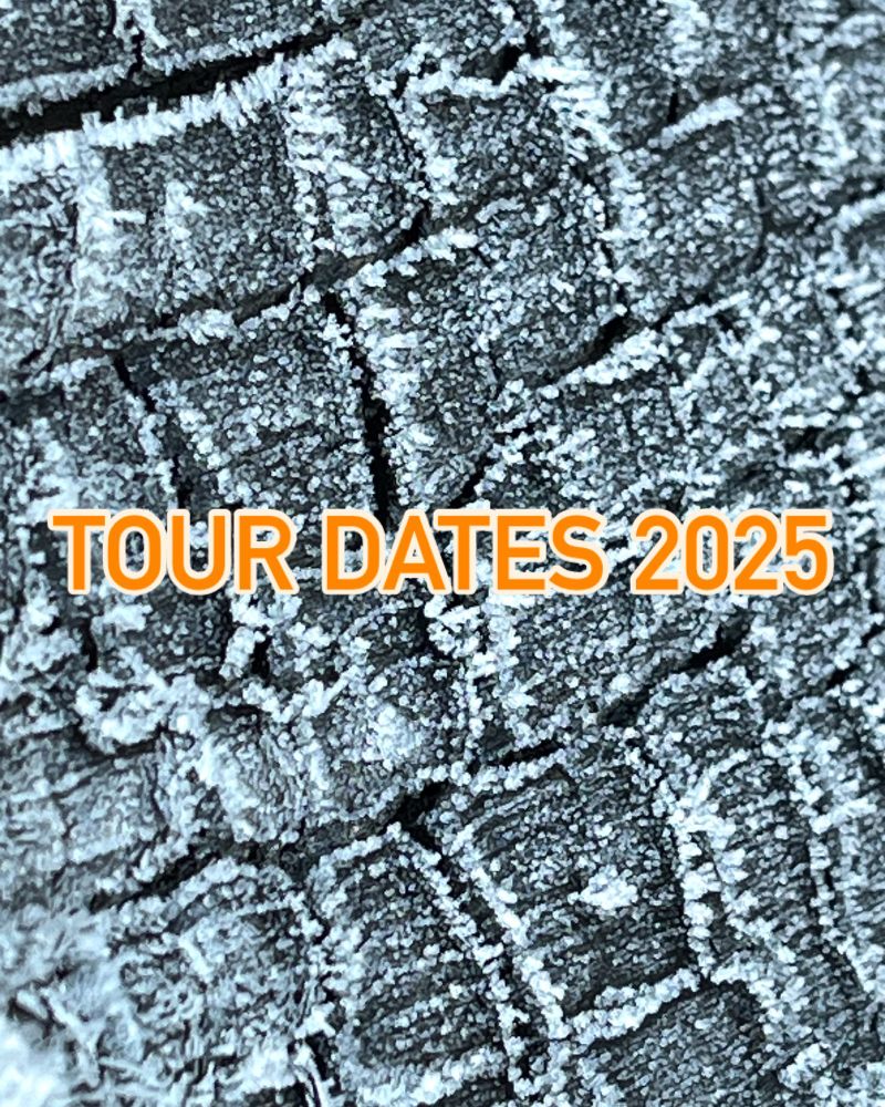 A photo of frosty bark with the words TOUR DATES 2025 in Pettaluck brand orange over the top. 