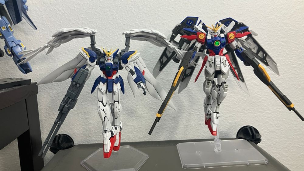 RG Wing Zeros on stands
Left EW, Right TV version