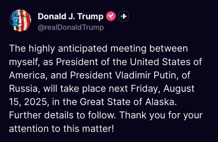 Tweet about Trump meeting Putin 