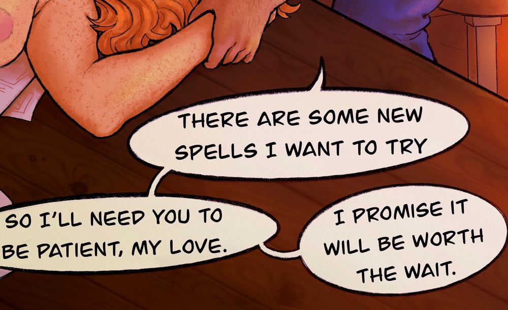 Continued dialogue explains Gale has new spells to try and will need Dawn to be patient but it be worth the wait 