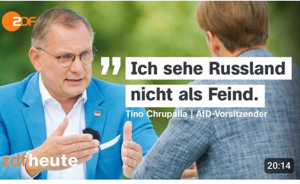 Screenshot des Sommerinterviews mit Chrupalla. Schlagzeile „Ich sehe Russland nicht als Feind“