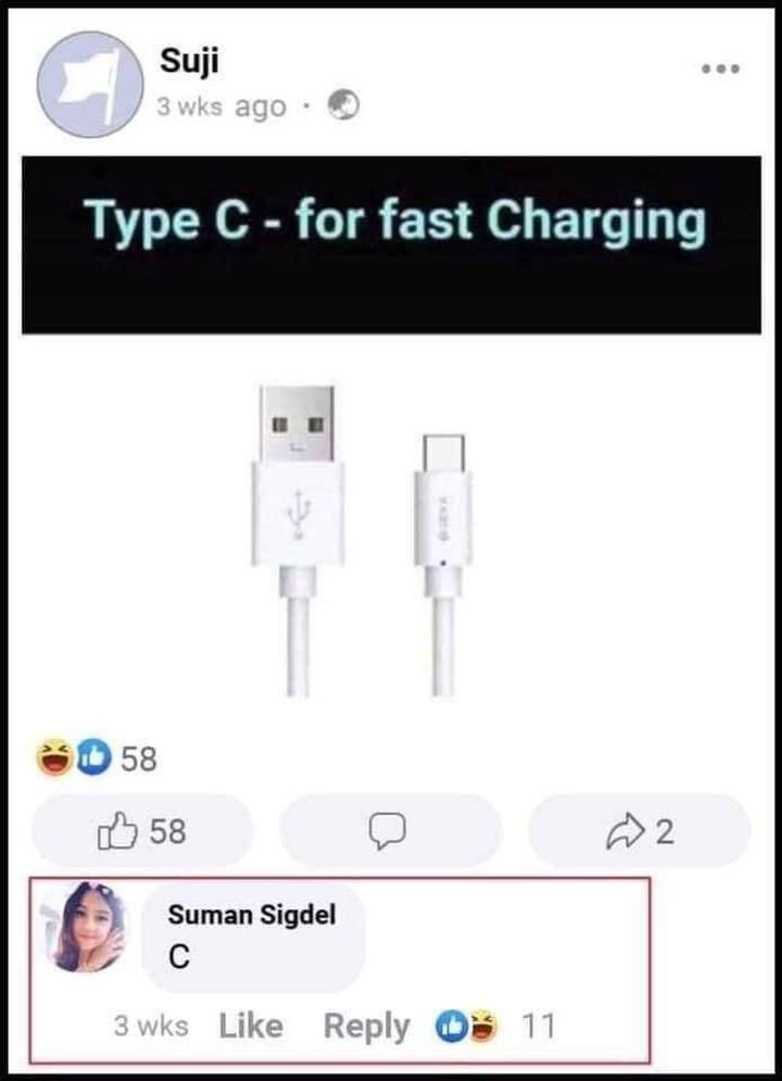 "Type C - for fast charging"

(di bawahnya ada yang berkomentar mengetik 'C')