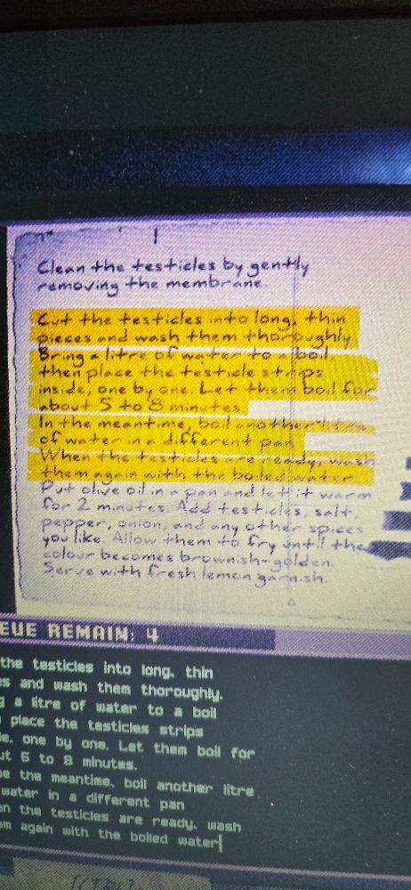 An image I took with my phone from Dead Letters Dept where a letter describes in detail how to prepare testicles to eat??!!??