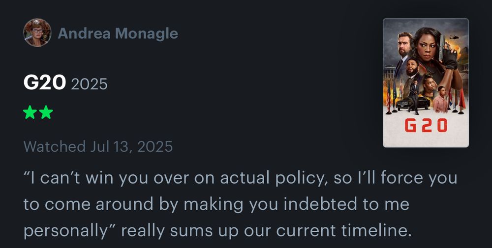 “I can’t win you over on actual policy, so I’ll force you to come around by making you indebted to me personally” really sums up our current timeline.