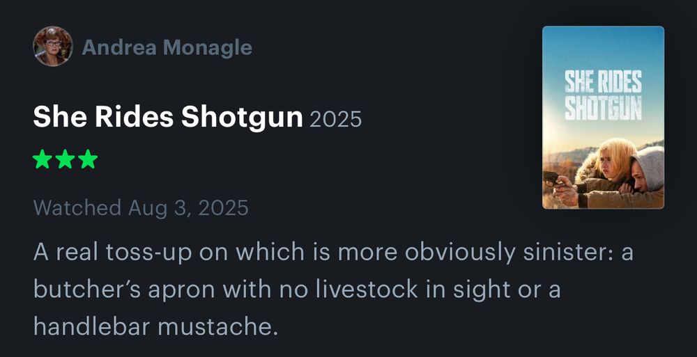 A real toss-up on which is more obviously sinister: a butcher’s apron with no livestock in sight or a handlebar mustache.