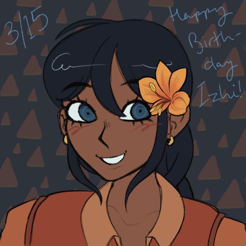 A headshot of Izhi Huaman. The text on screen reads "Happy Birthday Izhi!" with her birth date, March 15th.