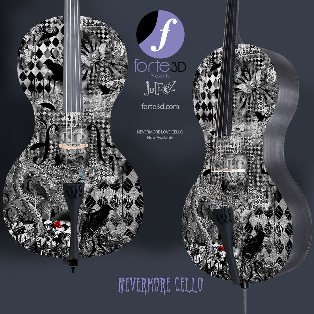 Introducing The World’s First 3D Printed ART Carbon Fiber Cello 🎨🎻 by Forte3D! I'm so excited to announce that I am the first Artist to be featured on the amazing Forte3D Cello with printed art tops. It's WEDNESDAY 😉 😀 so let's kick this off with 2 designs in the "Nevermore" Series. forte3d.com