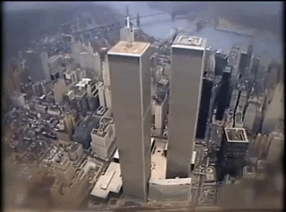 an aerial view of the twin towers of new york city