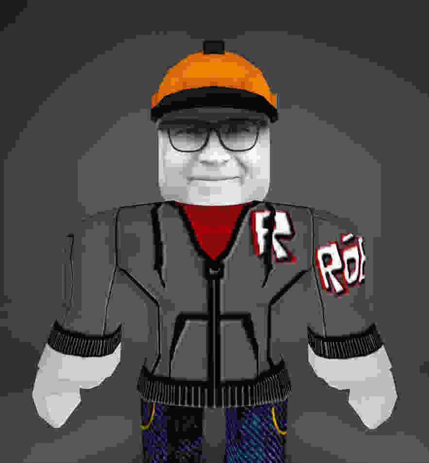 Photo of a Roblox character with the face of the CEO of Roblox, David Baszucki, swapped onto the head of the Roblox character.