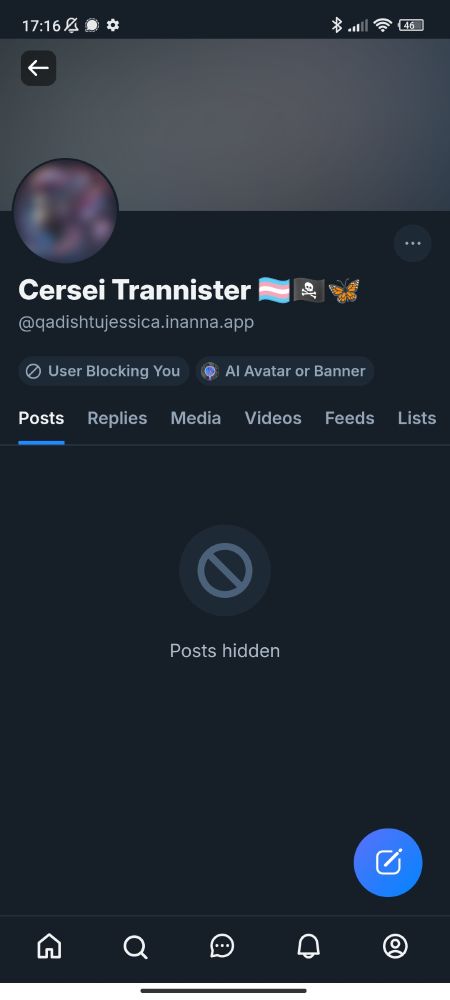 A screenshot showing I'm blocked by Cersei Trannister