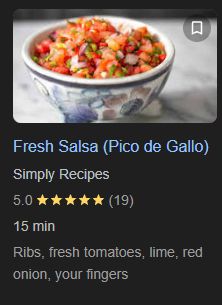 AI-generated list of ingredients from an online salsa recipe including "ribs," "your fingers"