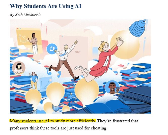 CHE article on why students are using AI, many students use it to study more efficiently.