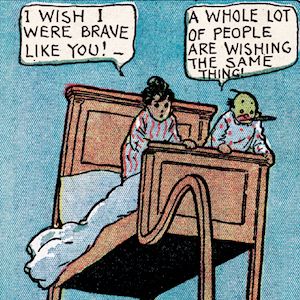 Little Nemo and Flip on a bed; Nemo wishes that he was brave, Flip takes it as a compliment.