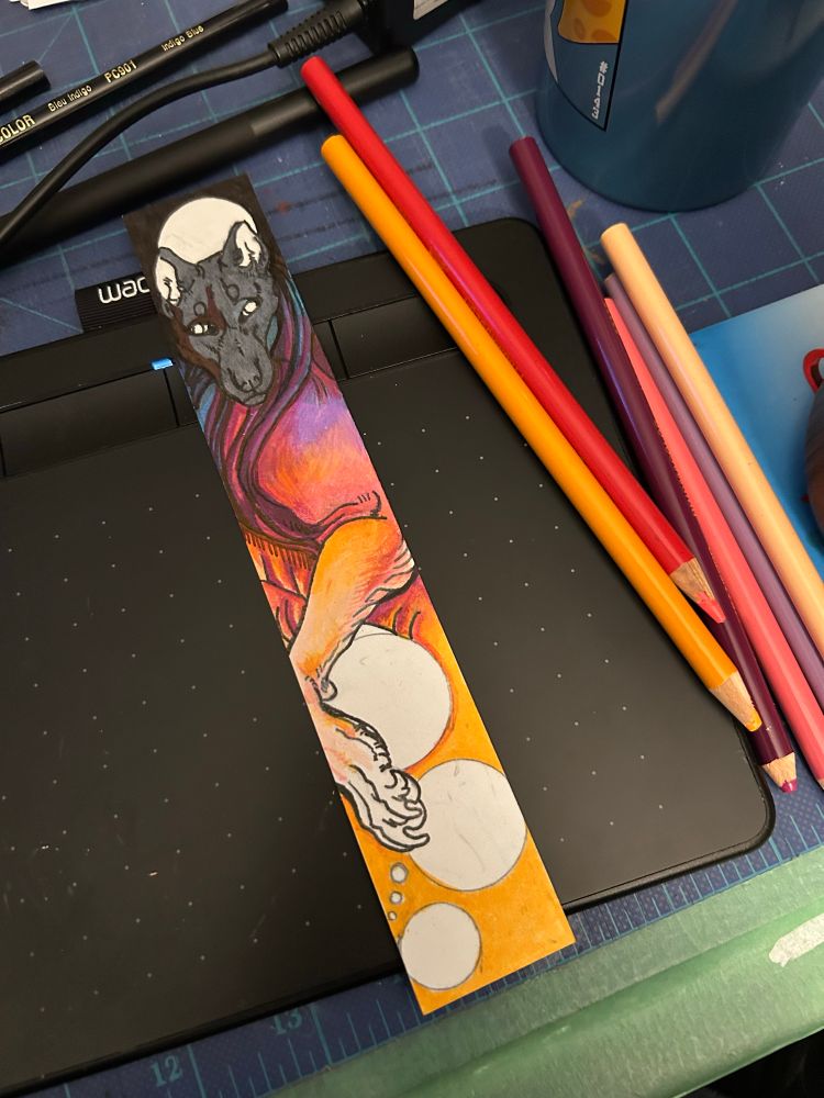 An abstract illustration in-progress of a sunset colored wolf.