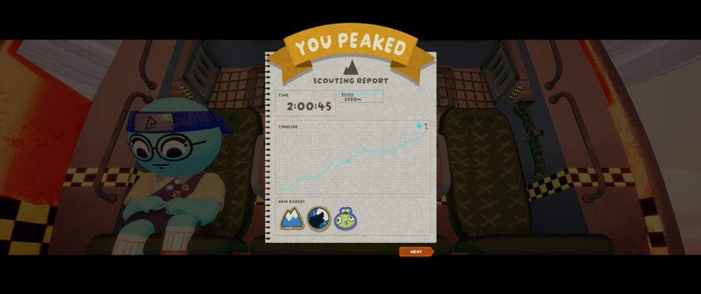 A screenshot from the game "Peak". It has the text "You Peaked" along with the time taken to successfully finish the game "2 hours and 45 seconds".