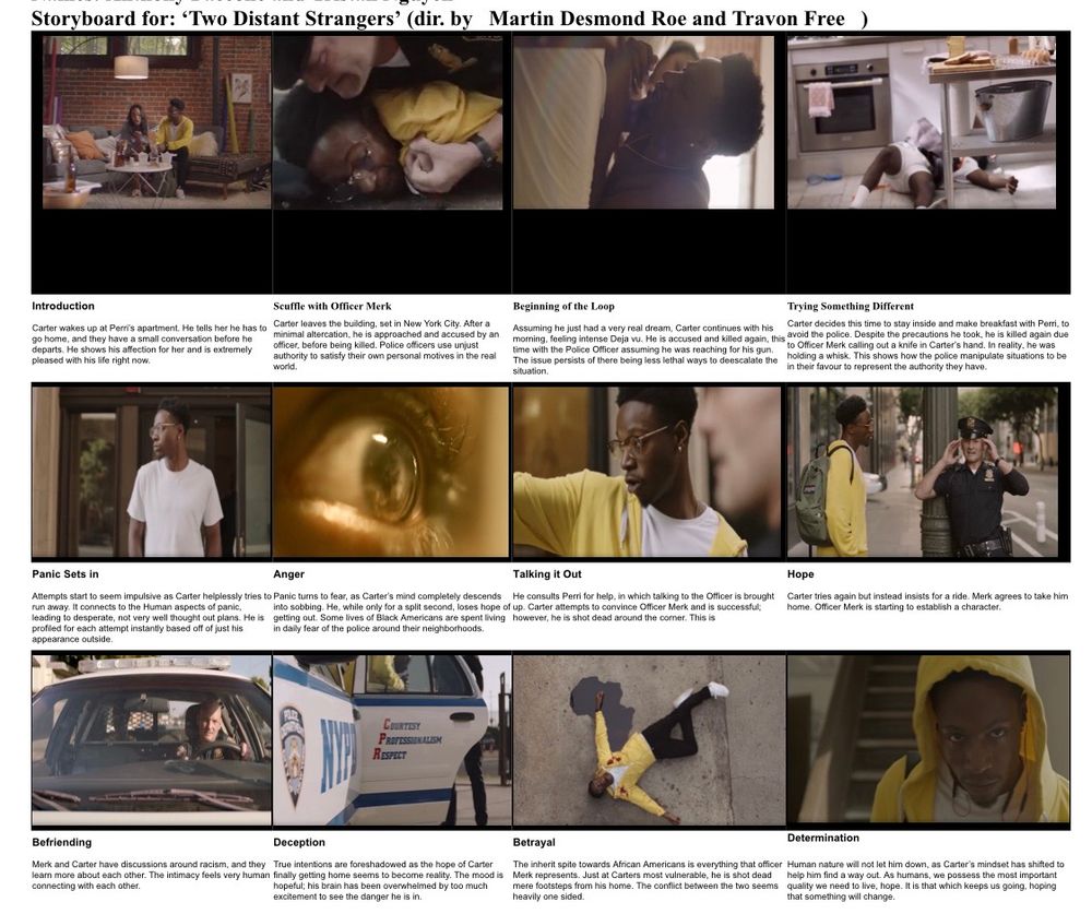 Visual Storyboard made of images from a film called ‘2 Distant Strangers’ 