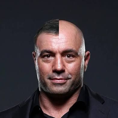 Joe Rogan with hair on the right side of his head only