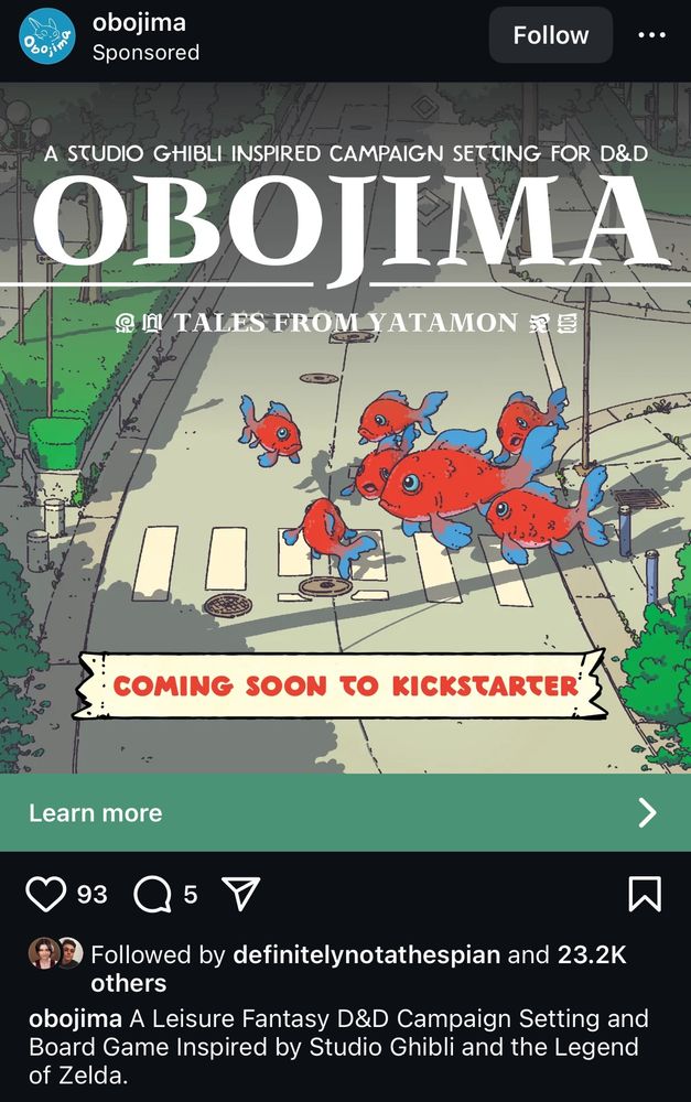 Instagram ad for a coming soon Kickstarter for Obojima expansion. 