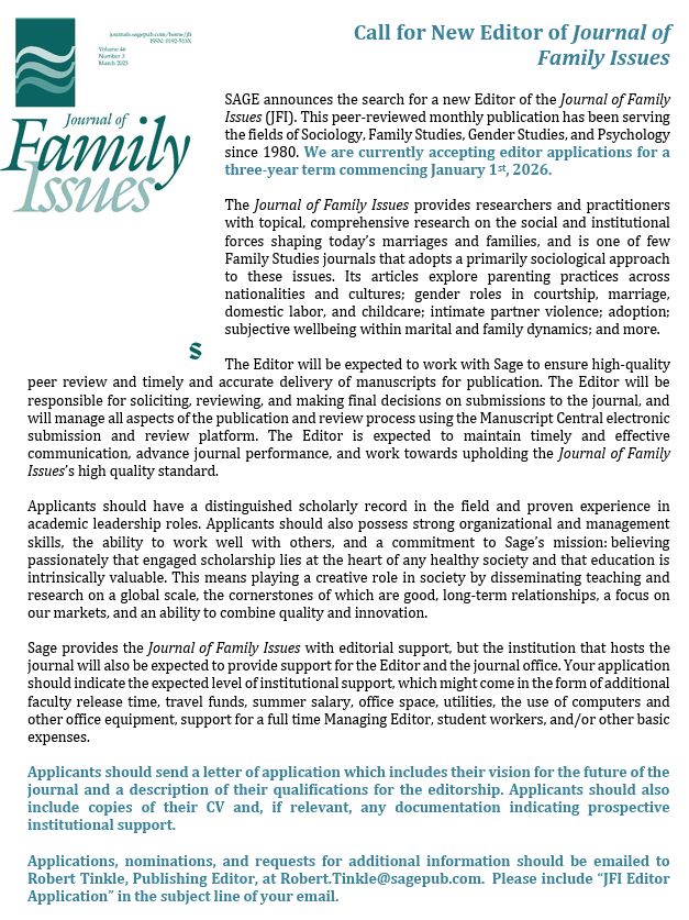 Text of the call for New Editor of the Journal of Family Issues