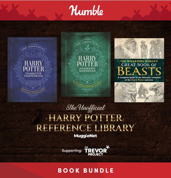 An image from the Humble Bundle, advertising "The Unofficial Harry Potter Reference Library" supporting the Trevor Project