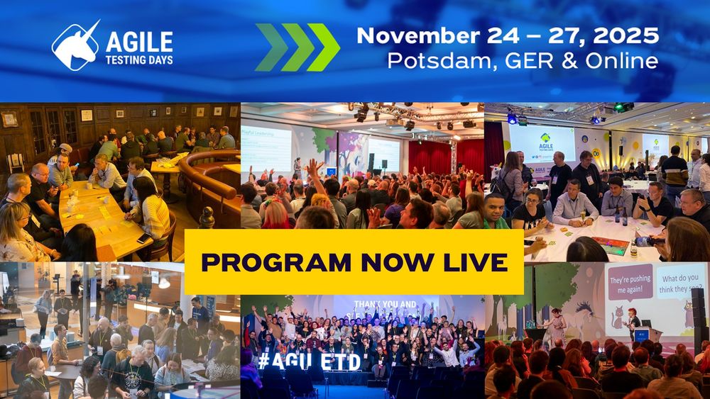 The Agile Testing Days Program is now live. Event takes place November 24 to 27, 2025 in Potsdam Germany or live online.