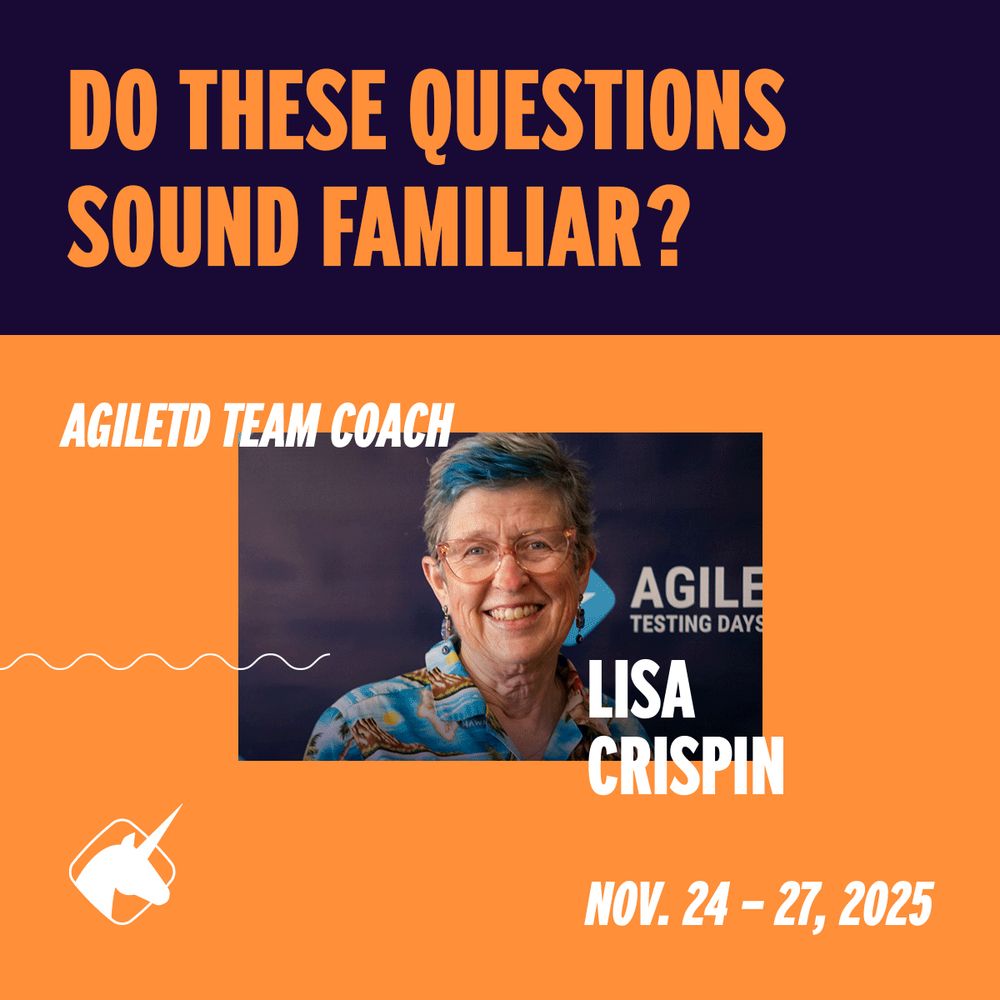 gif showing questions your team may be asking yourself every now and then. It stands for questions that Lisa Crispin supports teams of 3 or more with when the team joins the Agile testing Days in November 2025