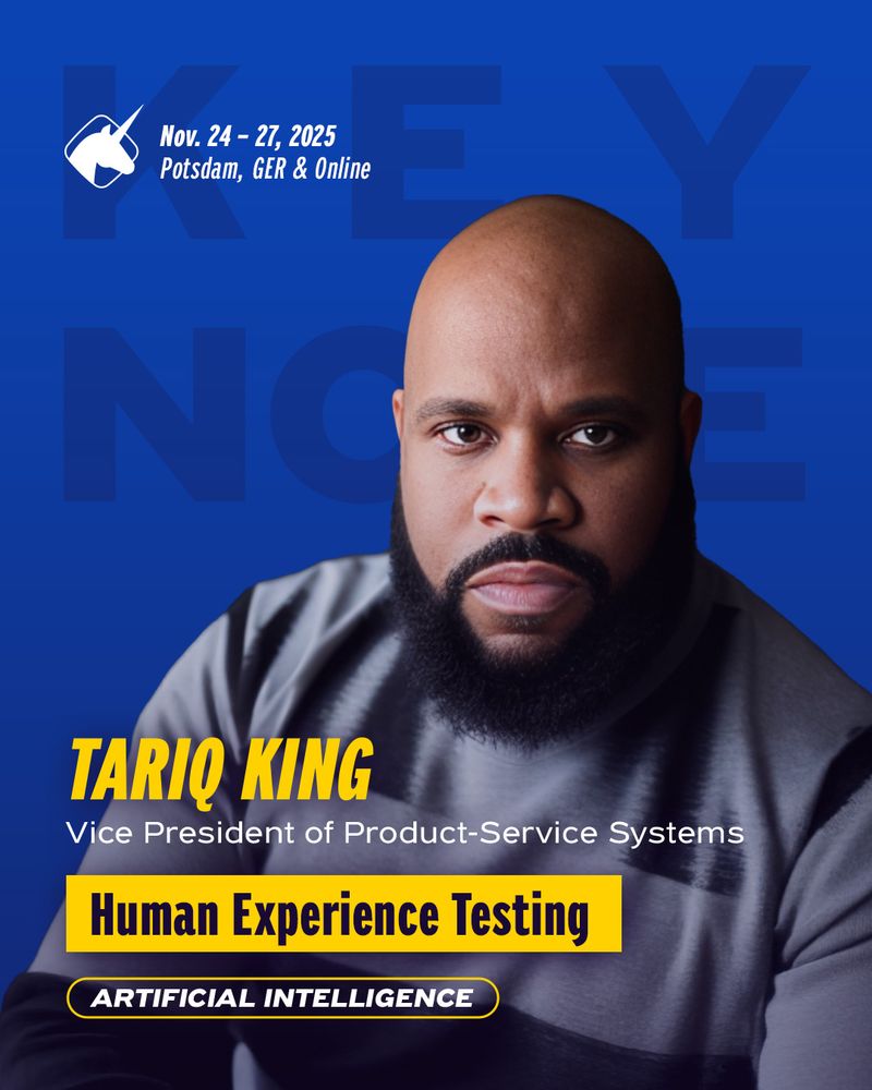 banner promoting the Keynote "Human Experience Testing" by Tariq King, taking place at the Agile Testing Days 2025. Banner shows picture and name of the speaker and the title of the keynote

