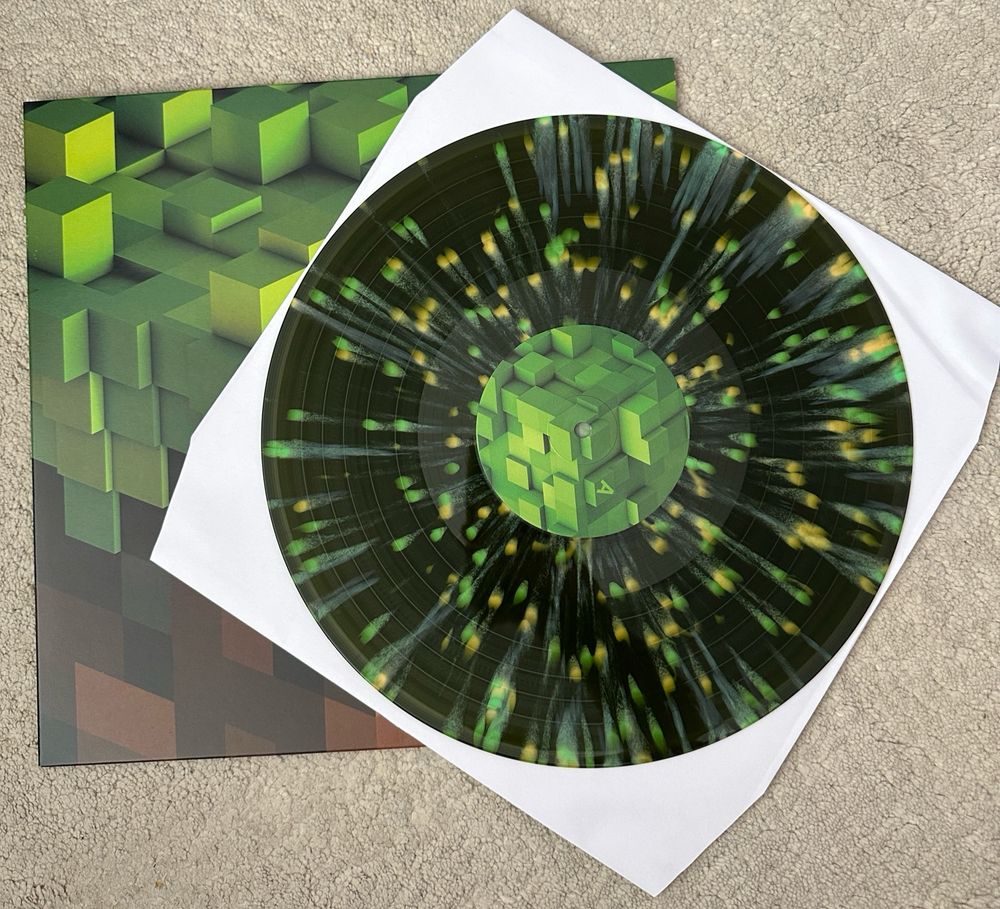 A photo of the Minecraft vinyl in the Earth Confetti variant. 