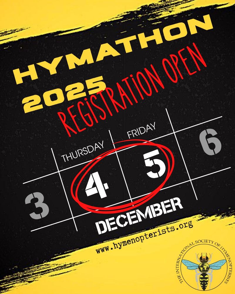 📍HYMATHON 2025 VIRTUAL SYMPOSIUM: 👉REGISTRATION OPEN NOW 

📆 DECEMBER 4-5, 2025 📆

📍Submit your talk or register to attend: 🔗www.hymenopterists.org🔗

🫵Follow ISH on Instagram: @ishymenopterists
