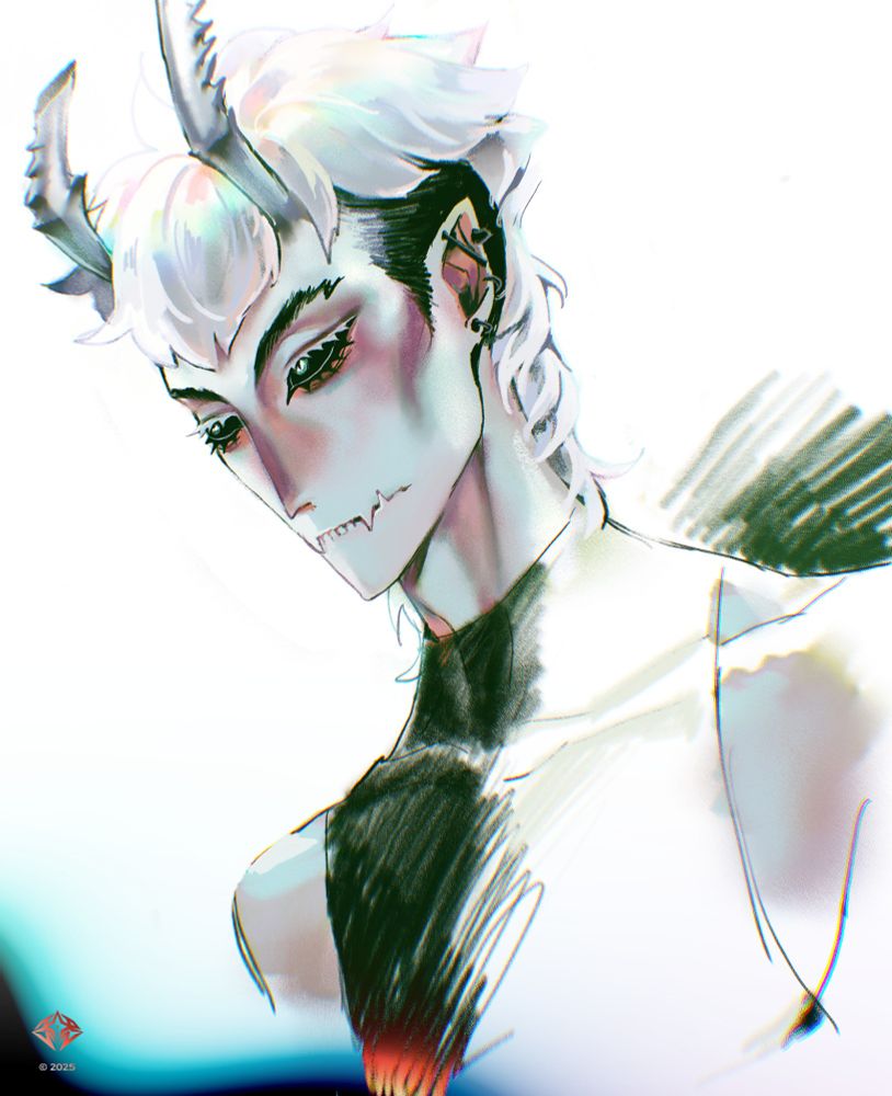 Illustration of my OC, K (System K) more focused on their profile rendering. They're not using their usual glasses