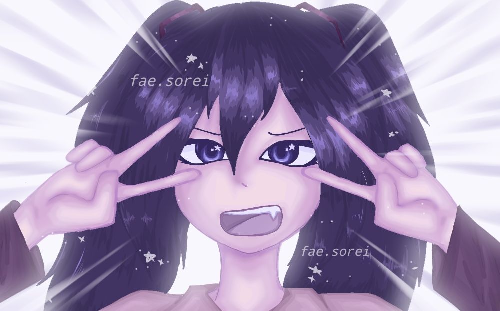 Digital art of Hatsune Miku by "faesorei" originally posted on tiktok some months ago during the "Miku Miku Beam" trend