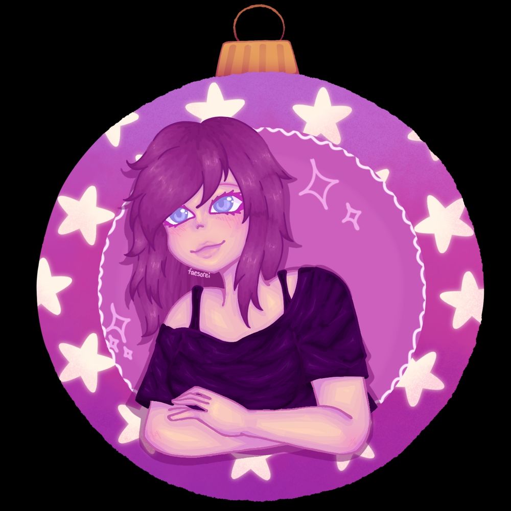a drawing i made of myself inside of an ornament for an event by the upcoming website "TEEZR", their video of all of the ornaments can be found on their TikTok and Instagram !!!
