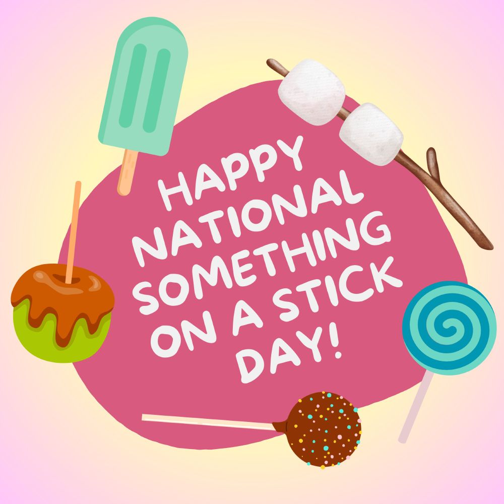 Happy national something on a stick day! Floating popsicle, marshmallow on a stick, candy apple, cake pop, and lolipop.