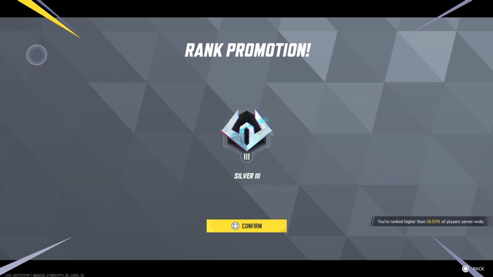 console screen showing rank promotion to silver 3 in marvel rivals