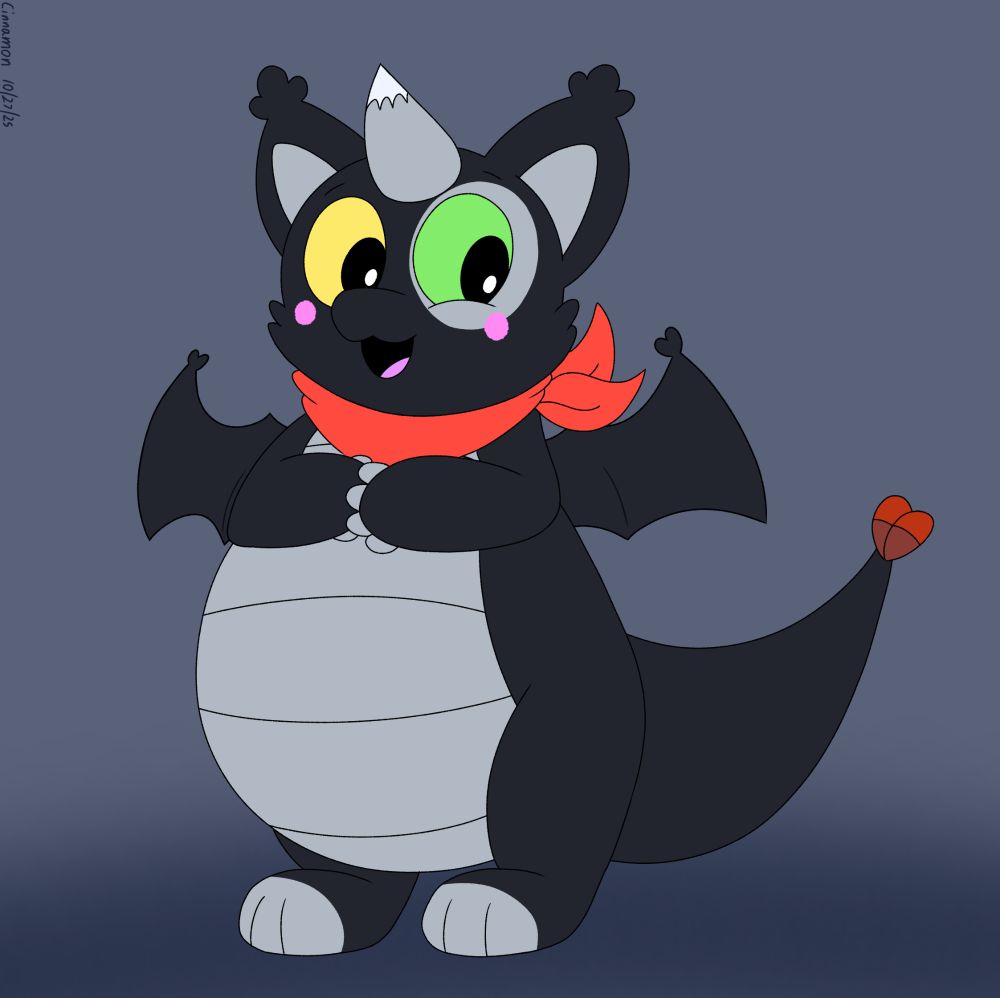 My drawing of Castanagon, one of Char's Critter Chateau OCs who is a dragon critter! He's shown with a cute bright smile