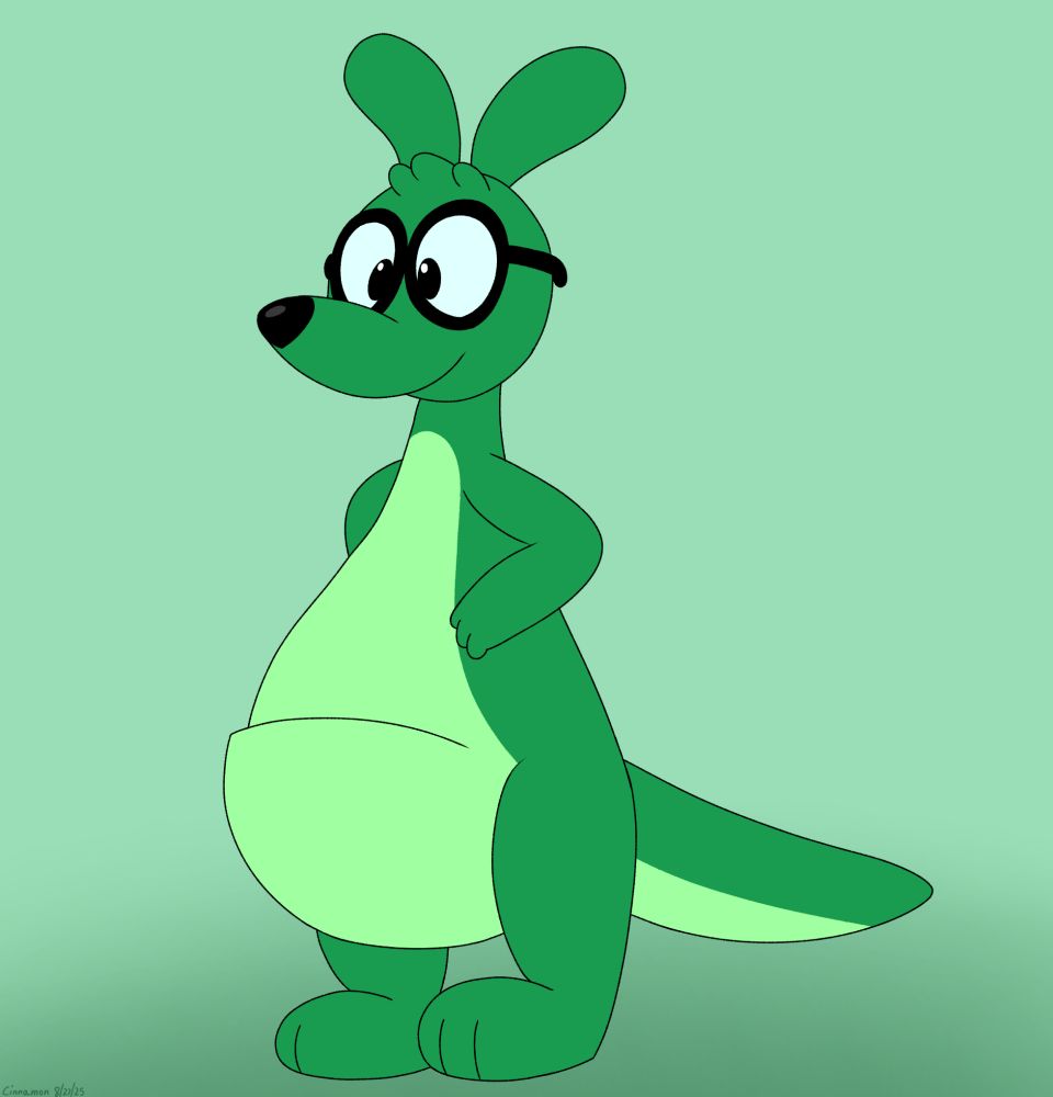 My drawing of Jaximus' truesona, a green kangaroo! He's just standing there.... MENACINGLY-