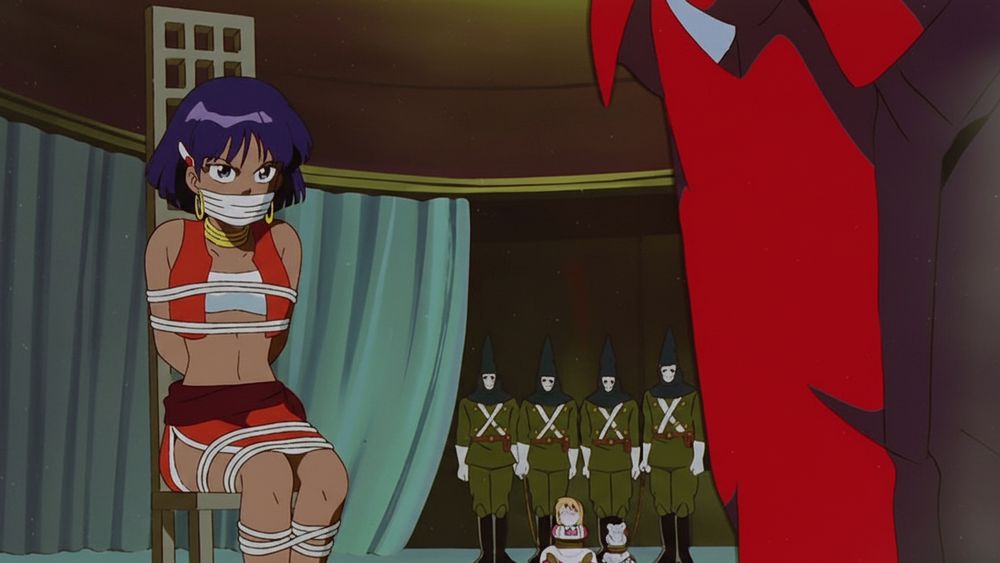 Alternate version of Nadia and the secret of blue water episode 7 The Babel's tower where Nadia La Arwall has been neutralized by Gargoyle's soldiers after she decided to make a diversion to allow Jean Roque Lartigue to escape when she entrusted him with her blue stone to be kept safe and put a fake one to avoid arousing Gargoyle's suspicion.

The situation is rather complicated for the young girl who is tightly bound and can't count on Jean's help to come and rescue her as she is held hostage in a section of Gargoyle's base where he has made her undergo an interrogation and then asked his soldiers to bring Marie- Anne Lowenbraun-Carlsberg and Attila so that Nadia can have some company while enjoying the last moments they have left to live before being executed in front of her eyes if she still refuses to confess where her blue stone is in 3 hours.

Will the tsundere finally break down and confess to Gargoyle that it is Jean who has the blue stone or will she keep silent and accept without remorse that Marie-Anne and Attila will be killed ?