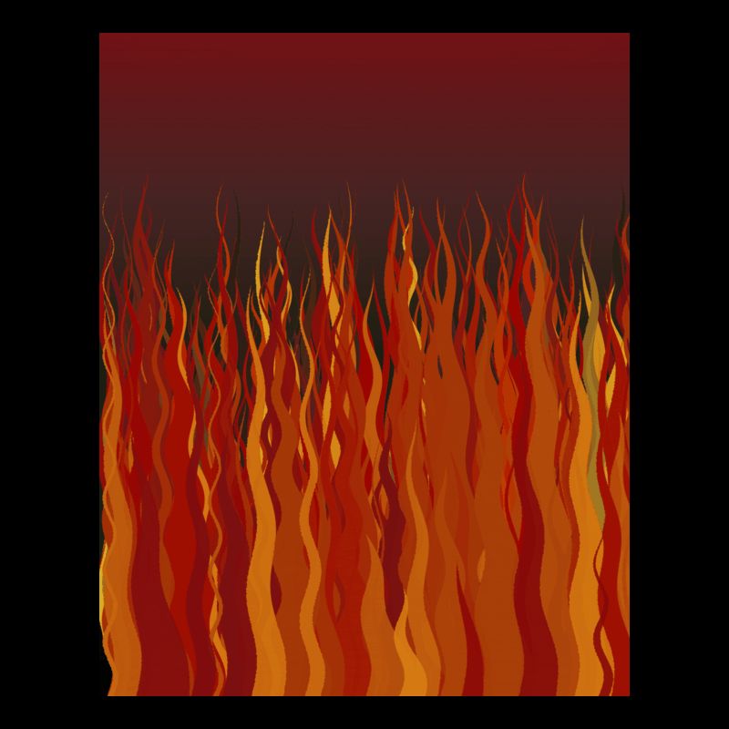 An animated gif of a bunch of flames created in ggplot2 in R.
