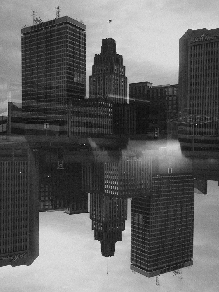 Double exposure of the Winston Salem, NC skyline.