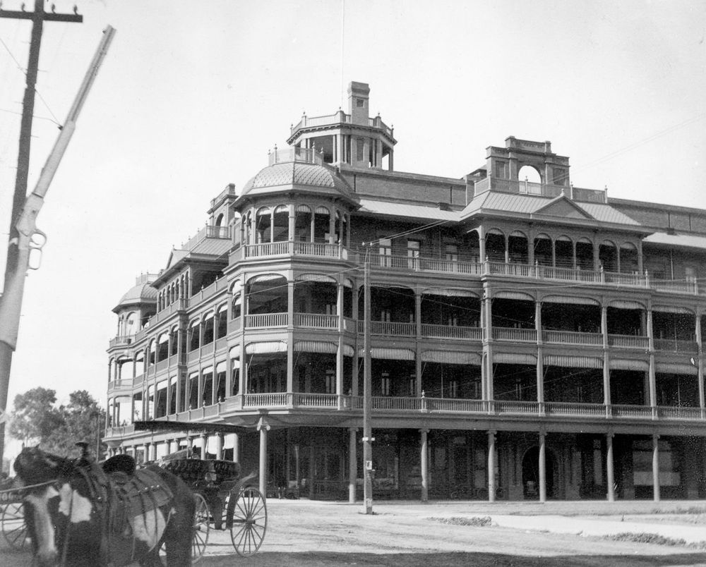 The Hotel Adams, at Central and Adams Street was completed in 1896 and was the largest hotel in the territory. This structure burned down in 1910 and was rebuilt. 

This photograph was likely taken in the late 1890's to early 1900's.