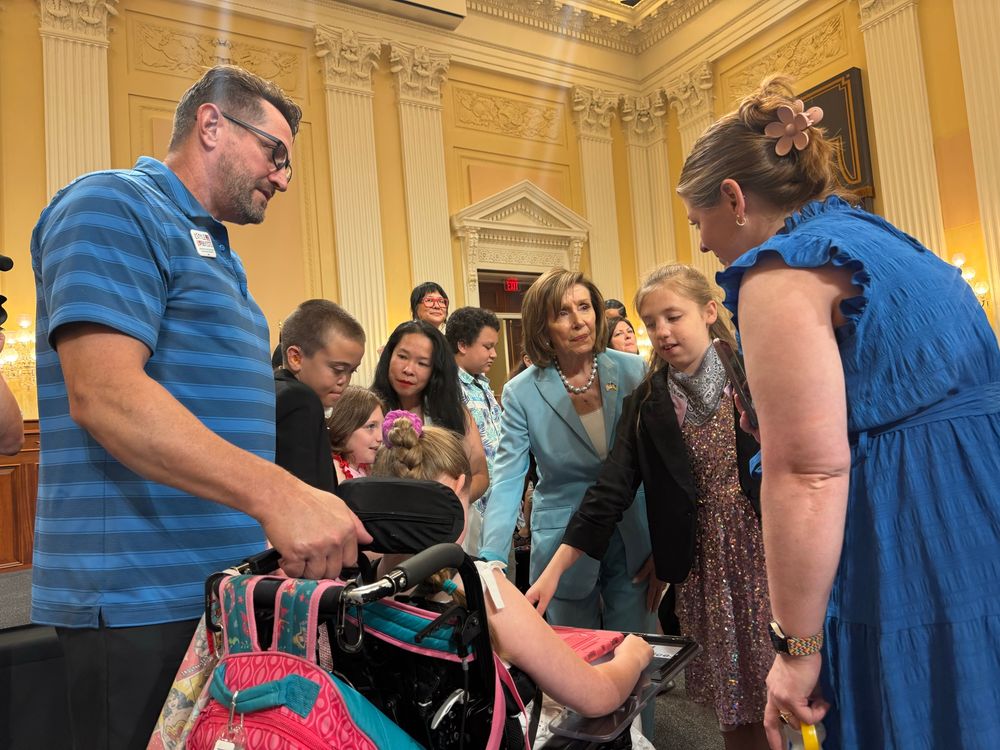 Speaker Emerita Nancy Pelosi meets with a group of Little Lobbyists families and their medically complex children